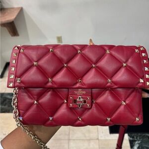 Valentino Red Studded Quilted Clutch